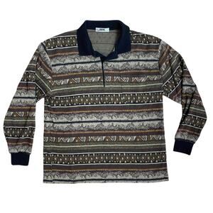 Vintage 90s 80s Streetwear Sweater Longsleeve Rugby Shirt Brown Sweatshirt